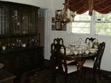 Thomasville Country French China Cabinet, banded dining table, 6 chairs