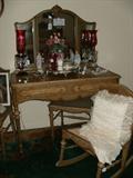 Mirrored dressing table w/ triple mirror, gench, rocker and side chair