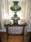 Gone with the Wind lamp on marble top table