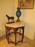 Gothic style octagon table with marble top