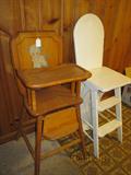 Vintage wood high chair (1940's) & ironing board chair