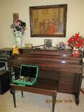 Cable upright piano, vintage clarinet