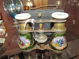 Highly unusual handpainted enameled, mother of pearl opera glasses with case