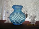 Fenton Blue opalescent hobnail pitcher