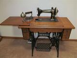 Antique Singer treadle sewing machine, antique steam iron