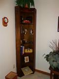 One of a pair of corner bookshelves