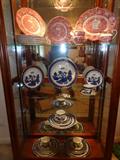 Johnson Brothers "Old British Castles" transferware, Royal Doulton "Old Blue Willow" place settings still in original boxes