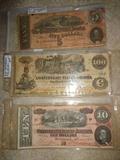 Confederate Bills : 1862 $100, 1864 $10 & $5