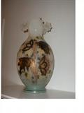 Gorgeous Opaline glass vases (1890-1900)decorated with hand-painted floral still life. Unmarked