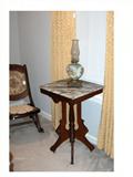 Marble top Eastlake style table w/ kerosene lamp