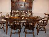 Pine Table, 6 Wndsor Style Chairs, with Pads for Table