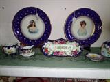 Flow Blue Wheeling Potteries Portrait Chargers (both as is)