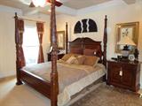Hooker 4 post king bed, marble top night stands