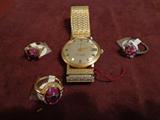 Vintage 14K Hamilton Thin-o-matic men's watch, 3 10K Eastern Star rings