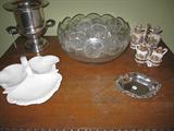 EAPG "Manhattan" punch bowl w/ 24 Cups, stoneware server, etc