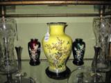 Vintage Yellow, Pigeon Blood, & Green Cloisonne vases