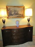 Henredon Mahogany Buffet, portrait lamps, Japan moriage vase