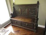 #5. Wonderful Carved 1880's Tavern Bench 53" X 17" X42"