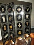 #28 Asian Carved Screen - Embellished with Mother of Pearl, Jade & other Gemstones, 6 ' High - each panel 16"W