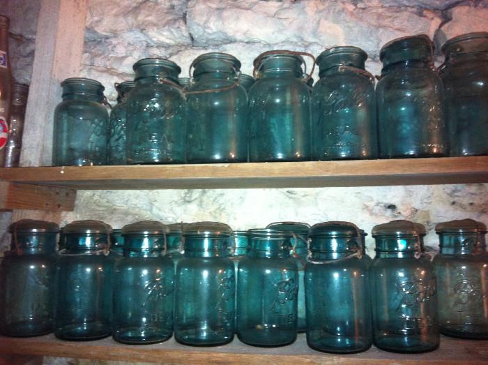 Blue & Clear Mason Ball Jars
