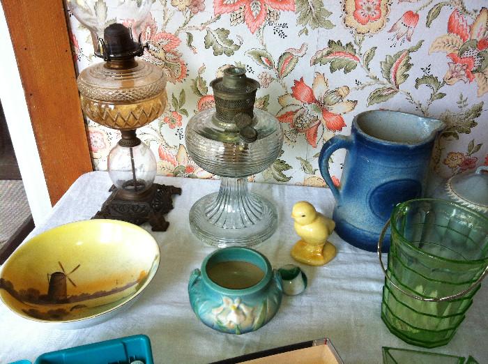 Assorted Pottery, Glass, buttons