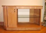 Lane console table with bottom shelf, middle glass shelf and storage section