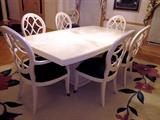 Pedestal base Dining Room Table and chairs, VillaDomain, by Century.  6 side chairs and 2 arm chairs.  Table has one leaf.