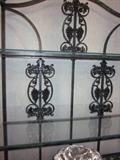 Large bakers rack, glass shelves, verdigris finish