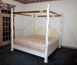 King size 4-poster canopy bed by Century.  Brass canopy rails.  Complete with mattress and split box spring.