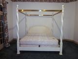 King size 4-poster canopy bed by Century.  Brass canopy rails.  Complete with mattress and split box spring.