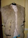 Natural Red Fox Cape with dyed beige Mongolian Lamb, sued, & snake skin trim & Stone Martin tails.
