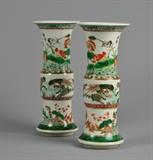 Antique  Pair of Fabulous Chinese Famille Verte Gu Vases