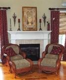 THOMASVILLE WICKER PAIR OF CHAIRS AND OTTOMANS