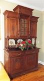 ANTIQUE ITALIAN OAK CUPBOARD WITH HAND BLOWN GLASS DOORS
