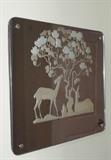 ANTIQUE ART DECO LALIQUE ETCHED AND PLATINUM LEAF FAWN AND DOE WITH TREE MIRROR