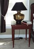 FLIP TOP TABLE AND MASSIVE DECORATOR BRASS LAMP