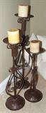 TRIO OF WROUGHT IRON LARGE CANDLE HOLDERS