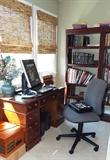 ANTIQUE LEATHER TOP KNEEHOLE DESK AND DESK CHAIR