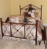 BRONZED METAL DOUBLE BED WITH CANOPY AND LINENS