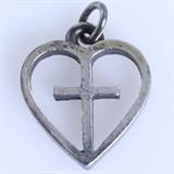 Estate James Avery sterling silver cross heart charm: 9/16", 1.5 gms
