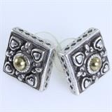Pair of estate Brighton 2-tone square earrings: post-backs, 9/16"
