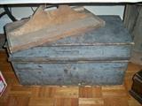 19th C. Dovetailed Carpenters Chest or Box in old blue paint