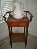 Mixed wood one drawer wash stand circa 1885 descended from the towner family farm Branford CT.