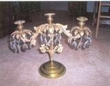 brass rococo three arm candelabra with leaf scrolls for arms