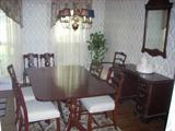 double pedestal mahogany dining room table & mahogany vanity + mirror