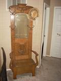 mirrored oak hall tree/seat