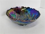L.G. Wright/Fenton amethyst carnival glass bowl; Beautiful peacock and butterfly carnival bowl. It's in excellent condition with no chips or cracks! Measures 3 1/2H x 9 1/2D. 