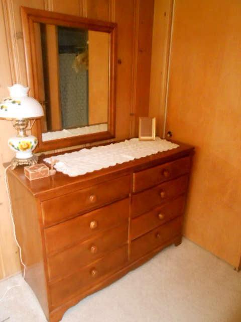 Solid wood Maple chest of drawers with matching Mirror
