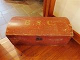 Monogrammed primitive dome-top trunk or tool box