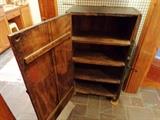 Primitive green cabinet with shelves